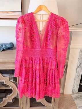 Bronx and Banco Megan Long-Sleeve Mini Dress Dark Pink